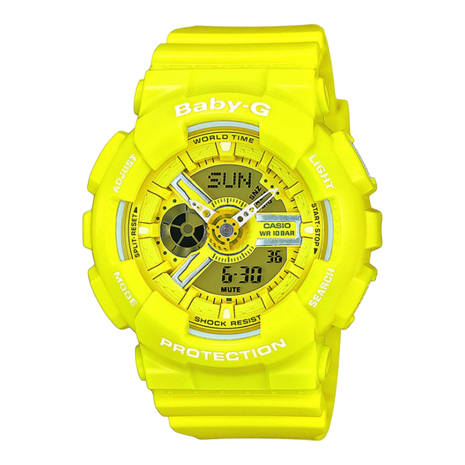 Digi Bear Casio Baby-G BA-110BC-9AER bright yellow analog-digital sports watch with shock-resistant design
