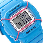 Digi Bear Casio Baby-G BG-501-2DR digital sports watch in bright blue with a square resin case and pink accent