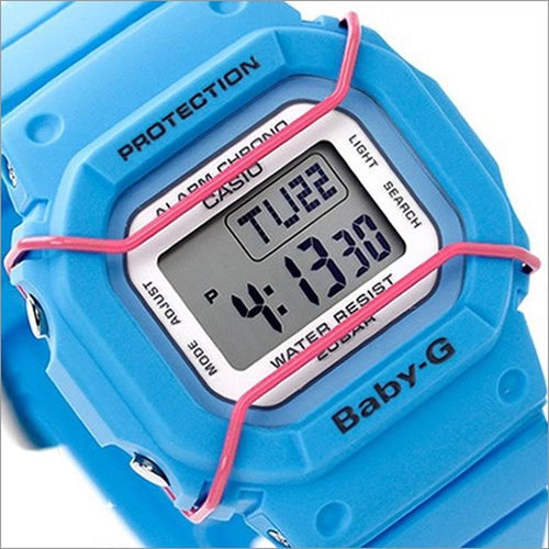 Digi Bear Casio Baby-G BG-501-2DR digital sports watch in bright blue with a square resin case and pink accent