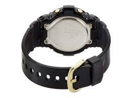 Digi Bear Casio Baby-G BG-6901-1DR sports watch showing the black resin strap and gold buckle from the back view