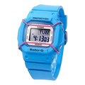 Digi Bear Casio Baby-G BG-501-2DR blue digital sports watch with protective pink wire frame and resin strap