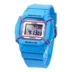 Digi Bear Casio Baby-G BG-501-2DR blue digital sports watch with protective pink wire frame and resin strap