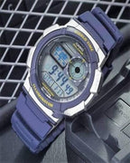 Digi Bear Casio Collection AE-1000W-2AVDF blue digital quartz watch with world time and 10-year battery life