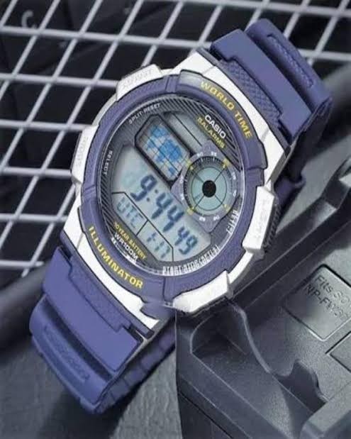 Digi Bear Casio Collection AE-1000W-2AVDF blue digital quartz watch with world time and 10-year battery life