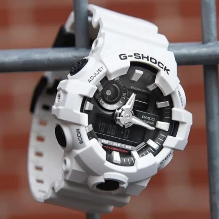Digi Bear Casio G-Shock GA-700-7ADR white resin sports watch with analog-digital display and shock-resistant design