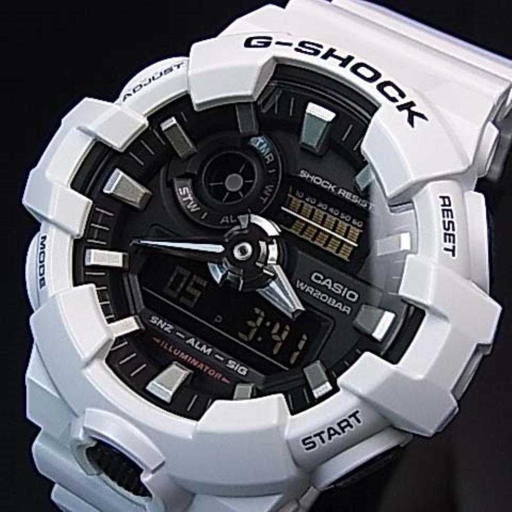 Digi Bear Casio G-Shock GA-700-7ADR white resin sports watch with a rugged shock-resistant analog-digital display