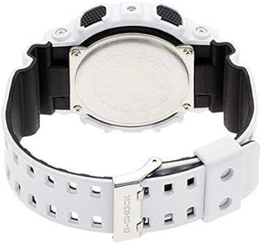 Digi Bear Casio G-Shock GA-100L-7ADR watch showing the white resin strap and stainless steel case back