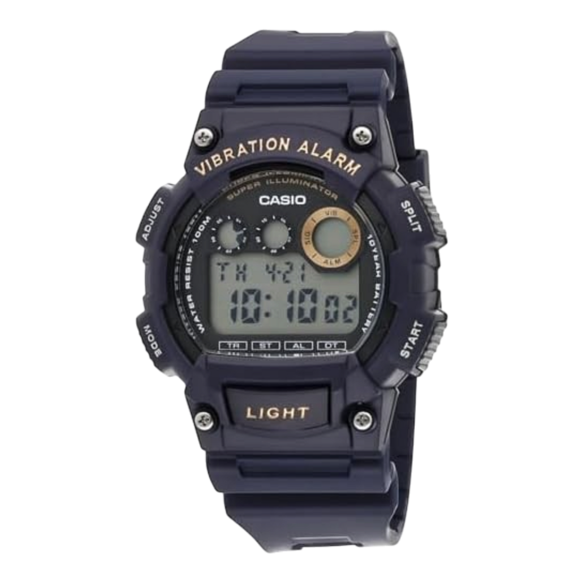 Digi Bear Casio W-735H-2AVDF digital watch in navy blue with vibration alarm and resin strap