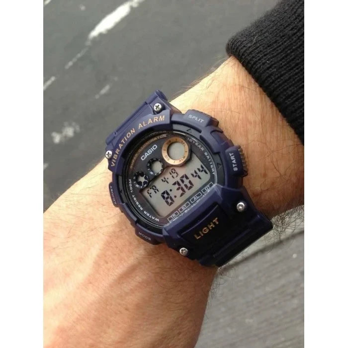 Digi Bear Casio W-735H-2AVDF digital quartz watch in navy blue with a durable resin strap and vibration alarm feature