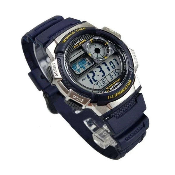 Digi Bear Casio Collection AE-1000W-2AVDF digital watch in navy blue with world time display and resin strap