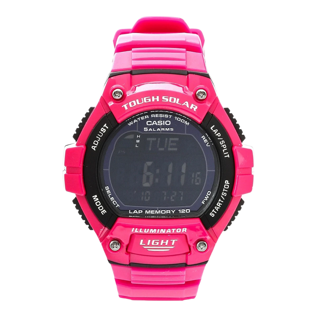 Digi Bear Casio Collection W-S220C-4BVDF bright pink digital sports watch with Tough Solar and 100m water resistance