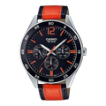 Digi Bear Casio Collection quartz watch with black dial, orange accents, and a black and orange leather strap.