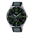 Digi Bear Casio Collection quartz watch with black dial, lime green accents, and black leather strap