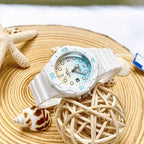 Digi Bear Casio Collection LRW-200H-2E2VDF white resin quartz watch with a blue gradient dial and rotating bezel