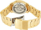 Digi Bear Seiko 5 SNKK74K1 automatic watch featuring a gold-tone stainless steel bracelet and exhibition case back
