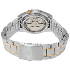 Digi Bear Seiko 5 SNKL57K1 automatic watch showing the stainless steel two-tone bracelet and exhibition case back