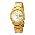 Digi Bear Seiko 5 SNKK74K1 automatic watch with a gold-tone stainless steel band and white dial