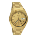 Digi Bear Seiko 5 SNXL72K1 automatic watch in gold-tone stainless steel with a matching link bracelet and dial.