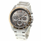 Digi Bear Seiko SBTR026 chronograph watch with a grey dial, stainless steel band, and rose gold-tone bezel.