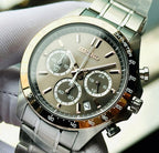 Digi Bear Seiko SBTR026 chronograph watch with a grey dial, rose gold accents, and a stainless steel bracelet.