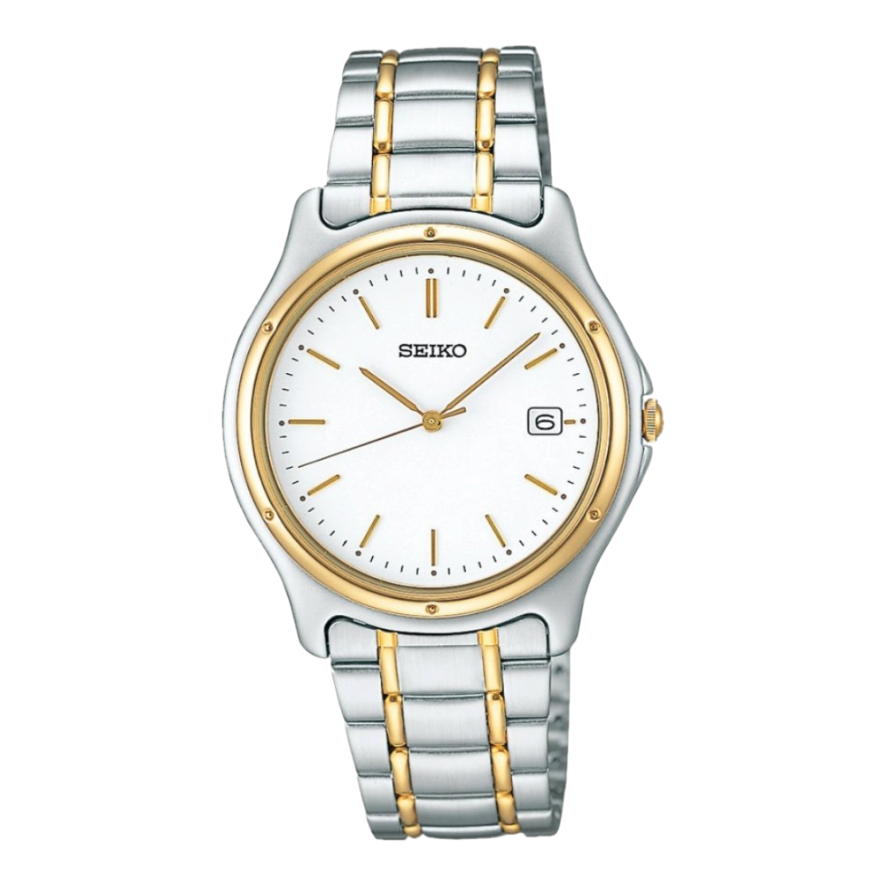 Digi Bear Seiko SCXA026 classic watch with two-tone silver and gold stainless steel band and white dial