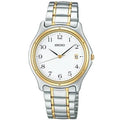 Digi Bear Seiko SCXA028 classic watch with a white dial, gold-tone bezel, and two-tone stainless steel bracelet.