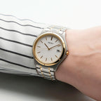 Digi Bear Seiko SCXA028 classic watch with a two-tone silver and gold stainless steel band and white dial