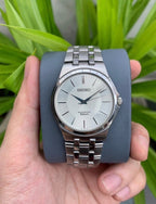 Digi Bear Seiko SCXP021 classic series watch with a silver dial and stainless steel link bracelet