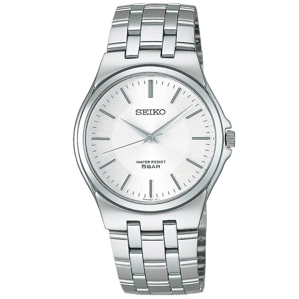 Digi Bear Seiko SCXP021 classic series watch with a silver stainless steel case, bracelet, and minimalist dial.