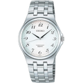 Digi Bear Seiko SCXP027 classic watch with a white dial, black Arabic numerals, and a silver stainless steel band.