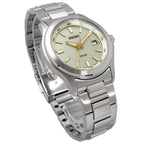 Digi Bear Seiko SBPN069 solar watch with a silver stainless steel bracelet and a textured champagne dial