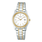 Digi Bear Seiko SSXV026 classic watch with two-tone silver and gold stainless steel band and white dial